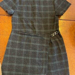 Plaid Short Sleeve Dress with Chain Detail